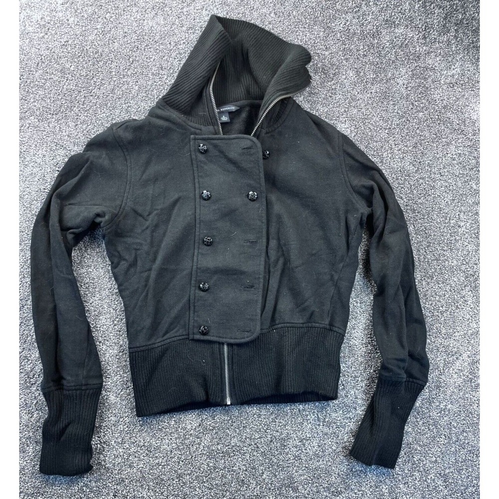 Banana Republic Womens Double Breasted Cropped Hoodie Jacket S Black